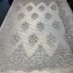 Corded White Lace Fabric / Embroidery Mesh Lace