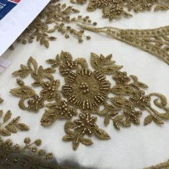 Dark Gold Or Taupe Design Beaded Lace Fabric By The Yard -Luxtex Store dark gold or taupe design beaded lace fabric by the yard 871348