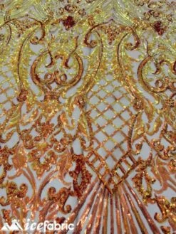 Diba Orange Geometric Stretch Sequin Fabric / Mesh Lace Fabric
