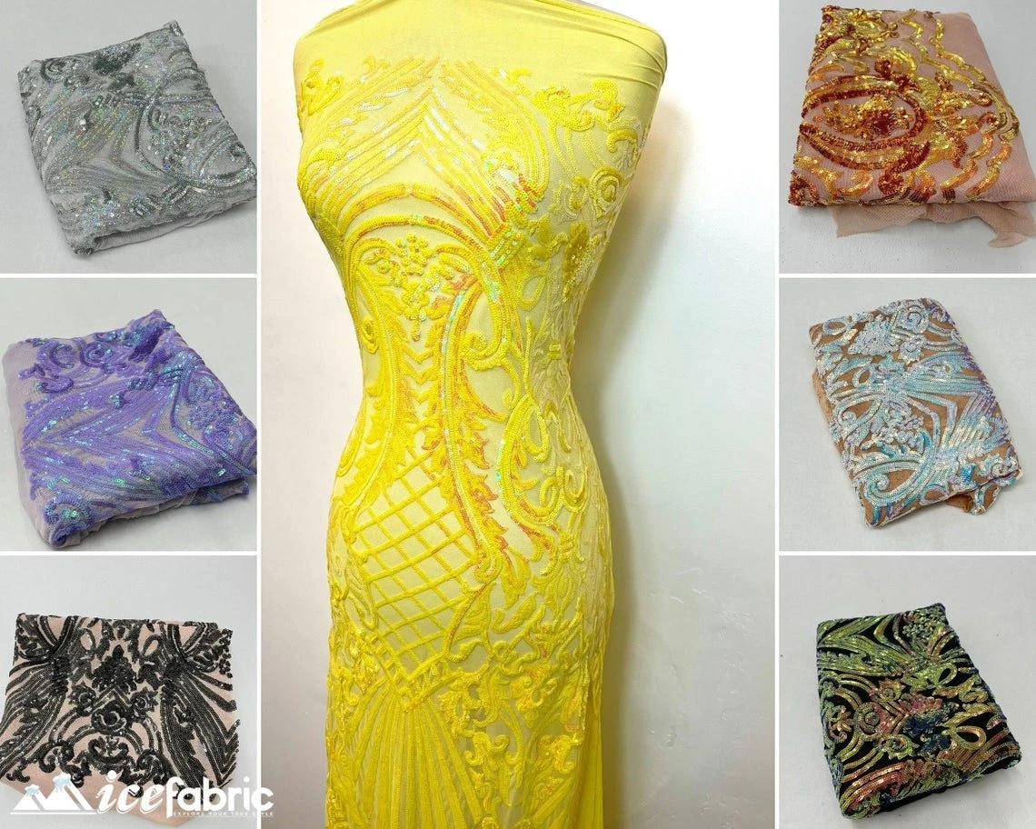 Diba Yellow Geometric Stretch Sequin Fabric/ Lace Fabric 4 Diba Yellow Geometric Stretch Sequin Fabric/ Lace Fabric - Image 2