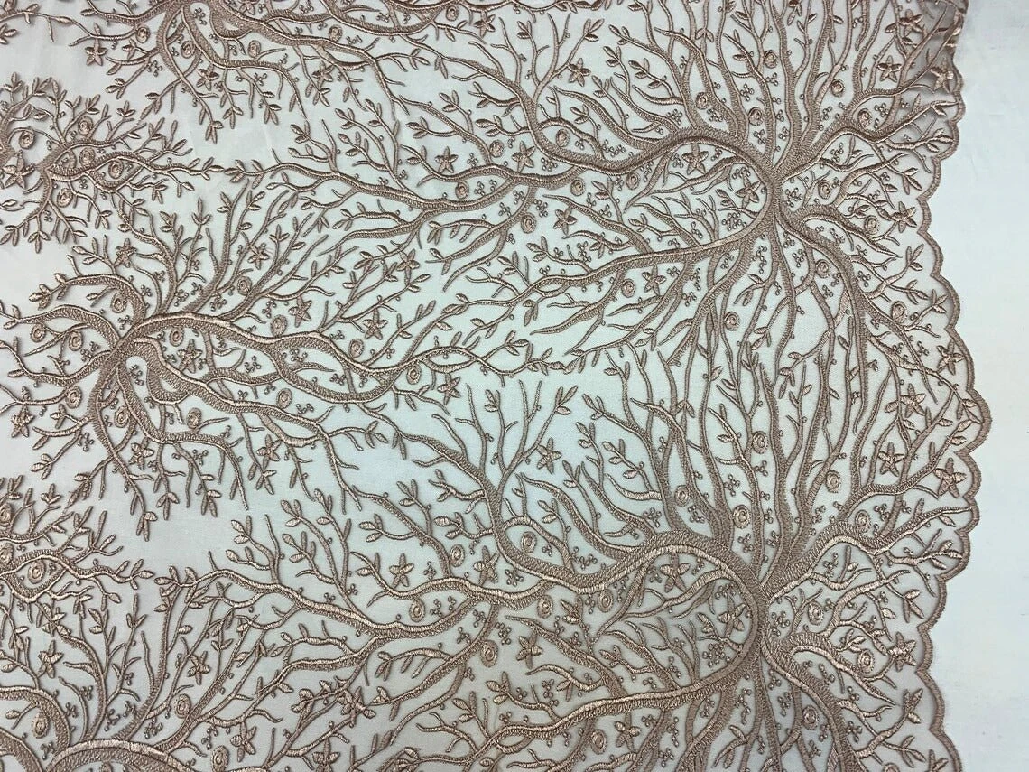 Dusty Rose Tree Floral Embroidery On Mesh Lace Fabric 7 Dusty Rose Tree Floral Embroidery On Mesh Lace Fabric - Image 5