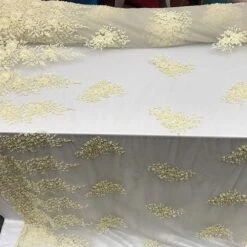 Embroidered Cream Lace Fabric Sequins With Beads -Luxtex Store embroidered cream lace fabric sequins with beads 124583