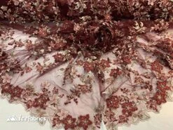 Embroidered Fabric/ 3D Flowers Beaded Fabric/ Lace Fabric/ Burgundy -Luxtex Store embroidered fabric 3d flowers beaded fabric lace fabric burgundy 813964