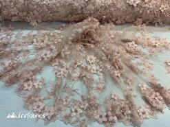 Embroidered Fabric/ 3D Flowers Beaded Fabric/ Lace Fabric/ Pink -Luxtex Store embroidered fabric 3d flowers beaded fabric lace fabric pink 534913