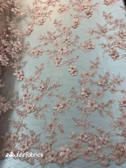 Embroidered Fabric/ 3D Flowers Beaded Fabric/ Lace Fabric/ Pink
