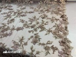 Embroidered Fabric/ 3D Flowers Beaded Fabric/ Lace Fabric/ Rose Gold -Luxtex Store embroidered fabric 3d flowers beaded fabric lace fabric rose gold 626740
