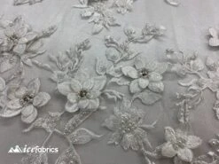 Embroidered Fabric/ 3D Flowers Beaded Fabric/ Lace Fabric/ White -Luxtex Store embroidered fabric 3d flowers beaded fabric lace fabric white 938324