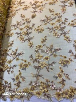 Embroidered Fabric/ 3D Flowers Beaded Fabric/ Lace Fabric/ Yellow