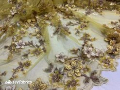 Embroidered Fabric/ 3D Flowers Beaded Fabric/ Lace Fabric/ Yellow -Luxtex Store embroidered fabric 3d flowers beaded fabric lace fabric yellow 488279