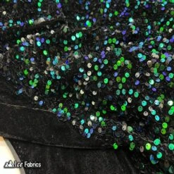 Emerald Green On Black Emma Stretch Velvet Fabric With Embroidery Sequin -Luxtex Store emerald green on black emma stretch velvet fabric with embroidery sequin 173429