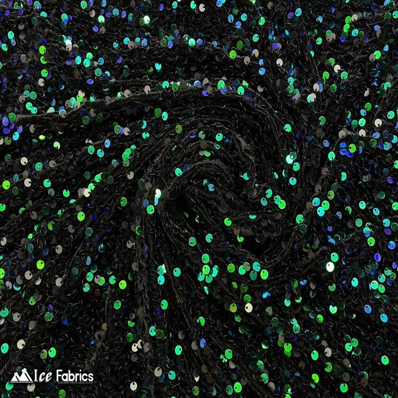 Emma Embroidered Sequin Emerald Green On Black Velvet Fabric 3 Emma Embroidered Sequin Emerald Green On Black Velvet Fabric