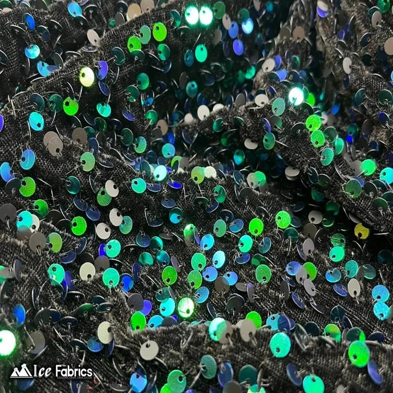 Emma Embroidered Sequin Emerald Green On Black Velvet Fabric 4 Emma Embroidered Sequin Emerald Green On Black Velvet Fabric - Image 2