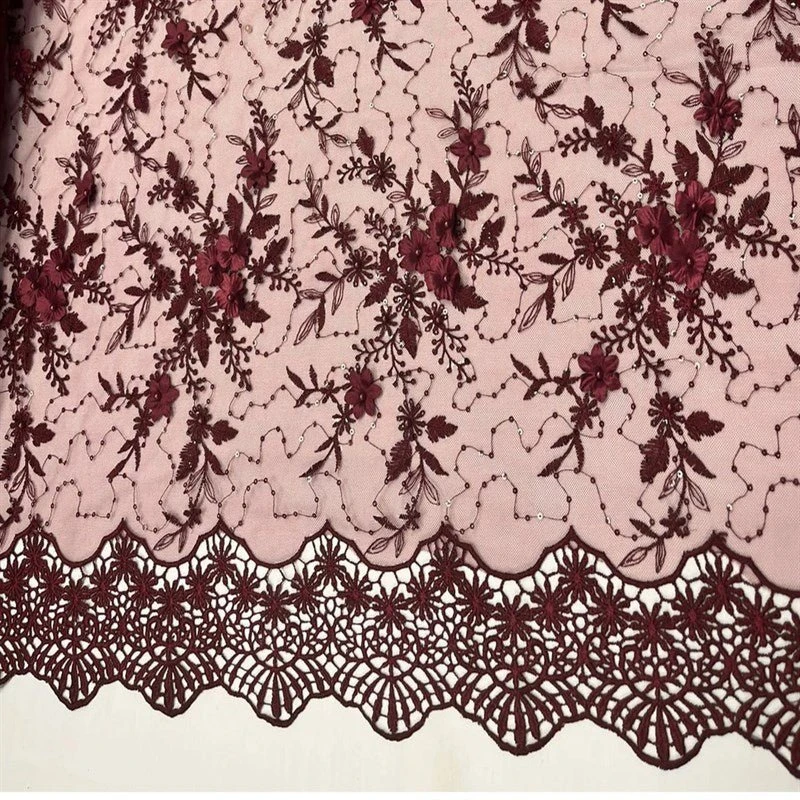 Fashion 3D Flowers Floral Beaded Lace Fabric 7 Fashion 3D Flowers Floral Beaded Lace Fabric - Image 5