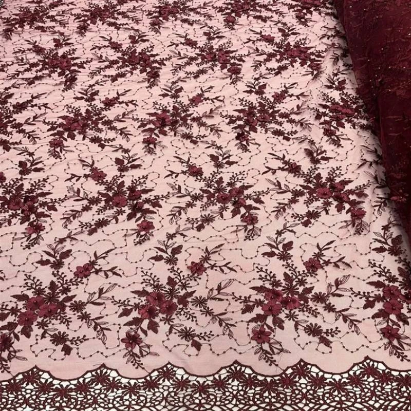 Fashion 3D Flowers Floral Beaded Lace Fabric 5 Fashion 3D Flowers Floral Beaded Lace Fabric - Image 3