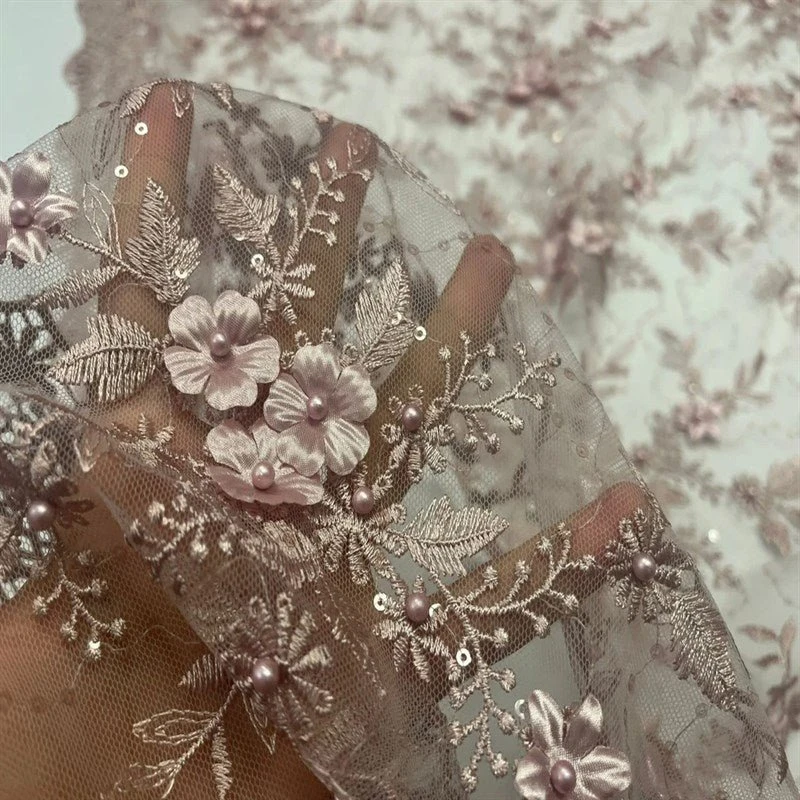 Fashion 3D Flowers Floral Beaded Lace Fabric 14 Fashion 3D Flowers Floral Beaded Lace Fabric - Image 12