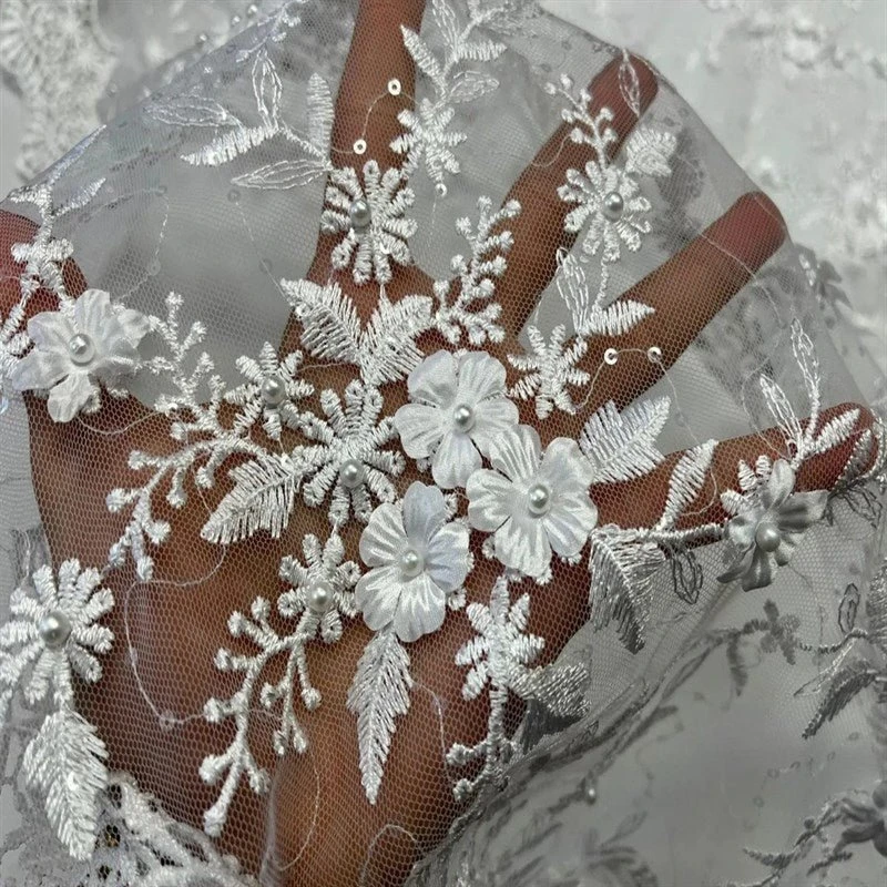 Fashion 3D Flowers Floral Beaded Lace Fabric 10 Fashion 3D Flowers Floral Beaded Lace Fabric - Image 8