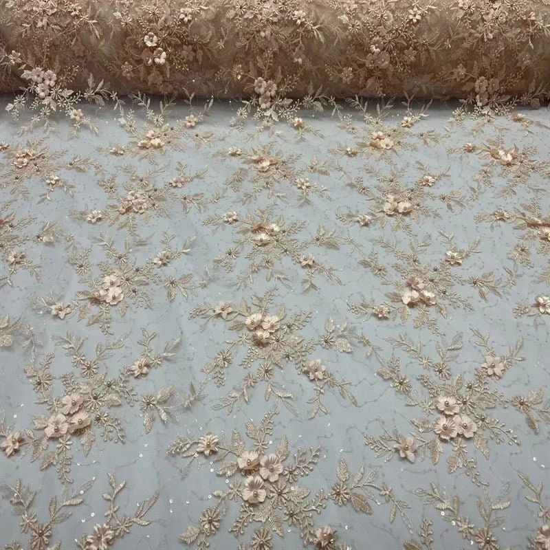 Fashion 3D Flowers Floral Beaded Lace Fabric 21 Fashion 3D Flowers Floral Beaded Lace Fabric - Image 19