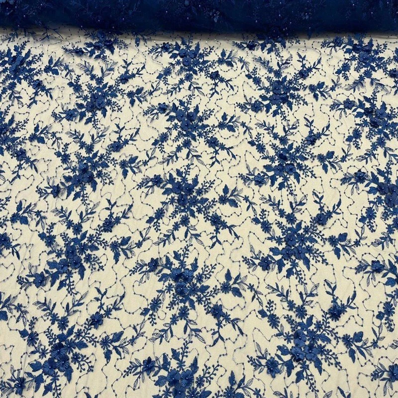 Fashion 3D Flowers Floral Beaded Lace Fabric 12 Fashion 3D Flowers Floral Beaded Lace Fabric - Image 10