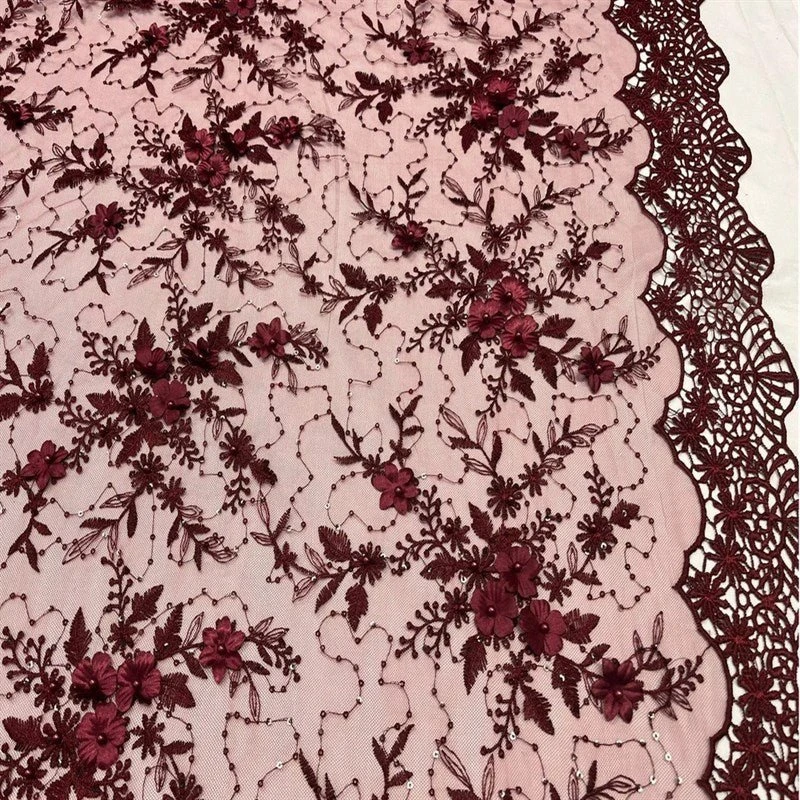 Fashion 3D Flowers Floral Beaded Lace Fabric 4 Fashion 3D Flowers Floral Beaded Lace Fabric - Image 2