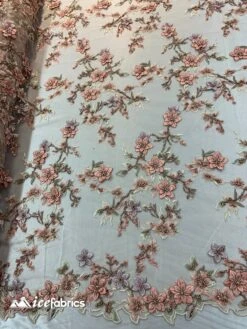 Flowers Embroidered Beaded Fabric/ Mesh Lace Fabric/ Bridal Fabric/ -Luxtex Store flowers embroidered beaded fabric mesh lace fabric bridal fabric 171067