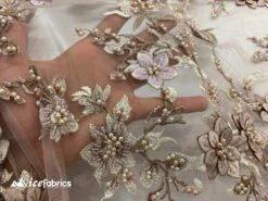 Flowers Embroidered Beaded Fabric/ Mesh Lace Fabric/ Bridal Fabric/ -Luxtex Store flowers embroidered beaded fabric mesh lace fabric bridal fabric 231412