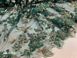 Flowers Embroidered Beaded Fabric/ Mesh Lace Fabric/ Bridal Fabric/ -Luxtex Store flowers embroidered beaded fabric mesh lace fabric bridal fabric 851825