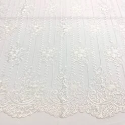 Flowers Floral White Lace Fabric / Embroidery Lace Mesh