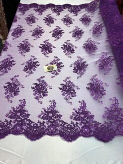 French Design Flower/Floral Mesh Lace (By The Yard) Embroidery Lace Fabric (Purple) For Tablecloths/ Runners/ Skirts/ Costumes
