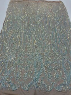 Geometric 4 Way Stretch Sequin Fabric | Baby Blue | Embroidered Fabric