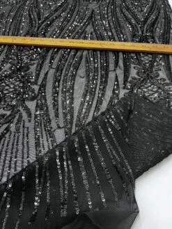 Geometric 4 Way Stretch Sequin Fabric | Black | Embroidered Fabric -Luxtex Store geometric 4 way stretch sequin fabric black embroidered fabric 307738