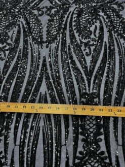 Geometric 4 Way Stretch Sequin Fabric | Black | Embroidered Fabric -Luxtex Store geometric 4 way stretch sequin fabric black embroidered fabric 471951