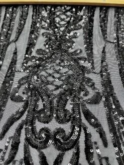 Geometric 4 Way Stretch Sequin Fabric | Black | Embroidered Fabric -Luxtex Store geometric 4 way stretch sequin fabric black embroidered fabric 870679