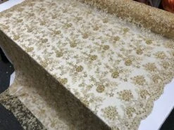 Gold Design Bridal Wedding Beaded Mesh Lace Fabric Sold By Yard -Luxtex Store gold design bridal wedding beaded mesh lace fabric sold by yard 628397