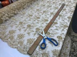 Gold Design Bridal Wedding Beaded Mesh Lace Fabric Sold By Yard -Luxtex Store gold design bridal wedding beaded mesh lace fabric sold by yard 872174
