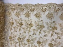 Gold Design Bridal Wedding Beaded Mesh Lace Fabric Sold By Yard -Luxtex Store gold design bridal wedding beaded mesh lace fabric sold by yard 904583