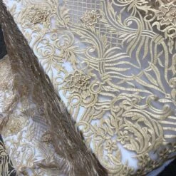 Gold Embroidered Bridal Wedding Designed Beaded Mesh Lace Fabric -Luxtex Store gold embroidered bridal wedding designed beaded mesh lace fabric 684222