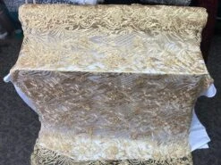 Gold Embroidered Bridal Wedding Designed Beaded Mesh Lace Fabric