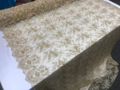 Gold New Design Embroidered Bridal Beaded Mesh Lace Fabric -Luxtex Store gold new design embroidered bridal beaded mesh lace fabric 588002