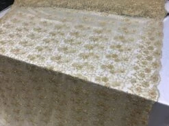 Gold Unique Design Embroidered Beaded Mesh Lace Bridal Veil Fabric -Luxtex Store gold unique design embroidered beaded mesh lace bridal veil fabric 314698