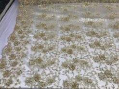 Gold Unique Design Embroidered Beaded Mesh Lace Bridal Veil Fabric -Luxtex Store gold unique design embroidered beaded mesh lace bridal veil fabric 344923