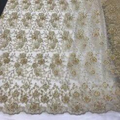 Gold Unique Design Embroidered Beaded Mesh Lace Bridal Veil Fabric -Luxtex Store gold unique design embroidered beaded mesh lace bridal veil fabric 736829