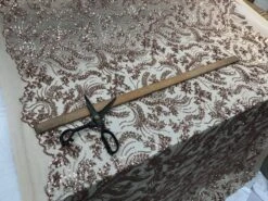 Graceful Designed Champagne Embroidered Sequin 4 Way Stretch Fabric For Night-gowns, Customs Skirts -Luxtex Store graceful designed champagne embroidered sequin 4 way stretch fabric for night gowns customs skirts 478015