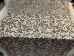 Graceful Designed Champagne Embroidered Sequin 4 Way Stretch Fabric For Night-gowns, Customs Skirts