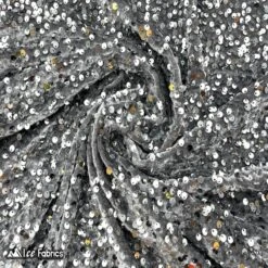 Grey Emma Stretch Velvet Fabric With Embroidery Sequin