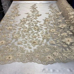 Handmade 3D Flowers Embroidered Beads And Pearls Beaded Mesh Lace Fabric -Luxtex Store handmade 3d flowers embroidered beads and pearls beaded mesh lace fabric 602027