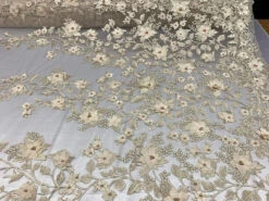 Handmade 3D Flowers Embroidered Beads And Pearls Beaded Mesh Lace Fabric -Luxtex Store handmade 3d flowers embroidered beads and pearls beaded mesh lace fabric 987128