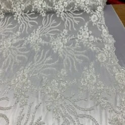 Handmade Embroidery Off-White Lace Fabric / Beaded Lace On Mesh -Luxtex Store handmade embroidery off white lace fabric beaded lace on mesh 291404