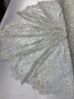 Handmade Embroidery Off-White Lace Fabric / Beaded Lace On Mesh -Luxtex Store handmade embroidery off white lace fabric beaded lace on mesh 310452