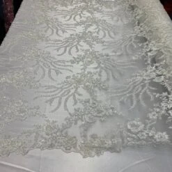 Handmade Embroidery Off-White Lace Fabric / Beaded Lace On Mesh