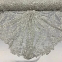 Handmade Embroidery Off-White Lace Fabric / Beaded Lace On Mesh -Luxtex Store handmade embroidery off white lace fabric beaded lace on mesh 913214